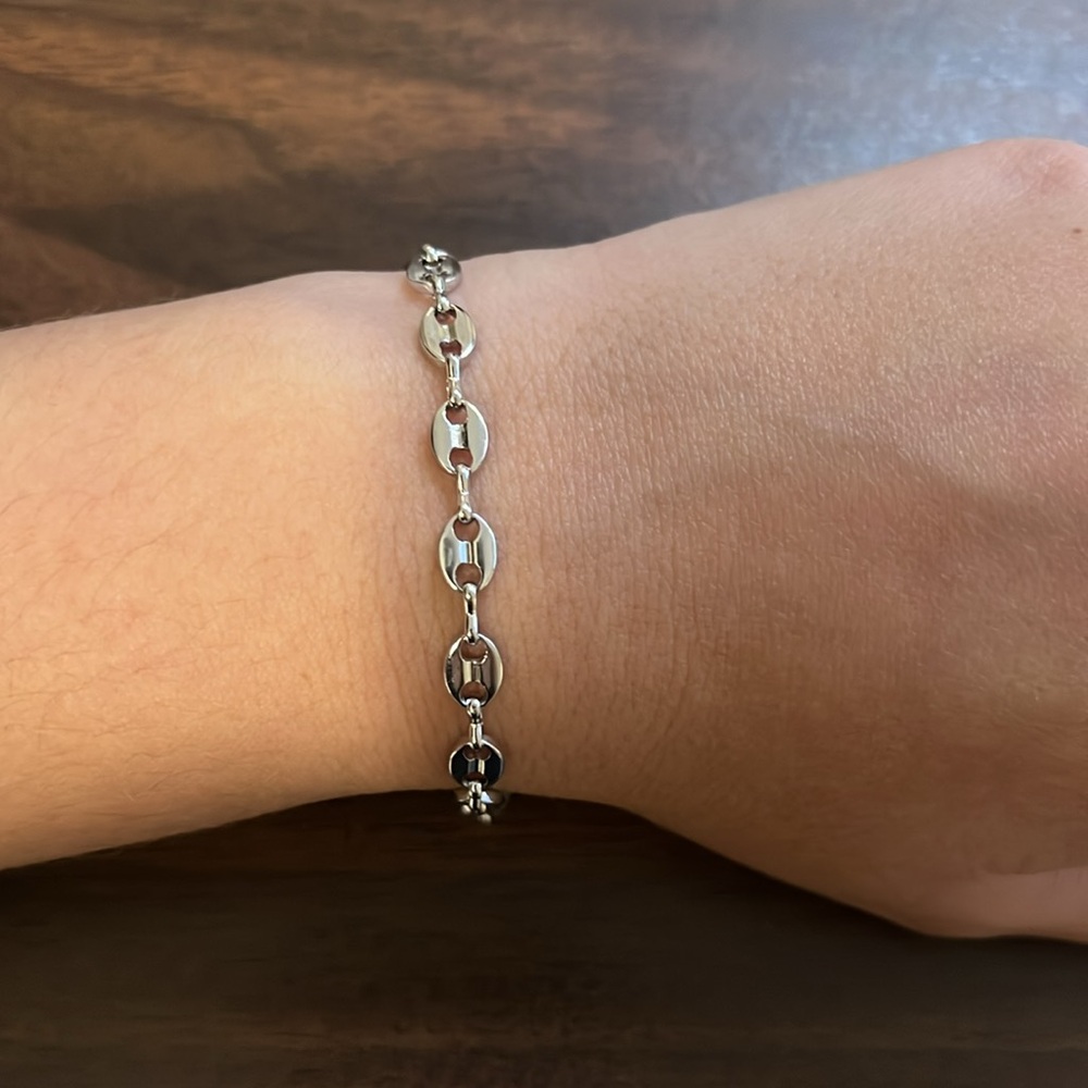 stainless steel coffee bean mariner chain bracelet